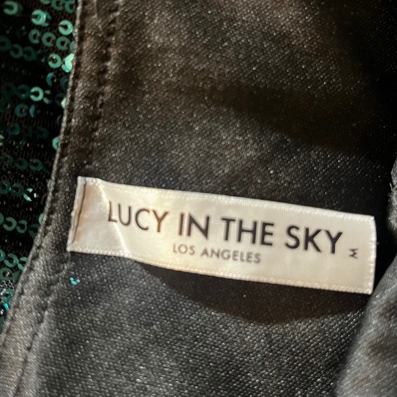 Lucy In The Sky Sequin Long Sleeve Mini Dress Square Neck Party Club  Green - Picture 5 of 7